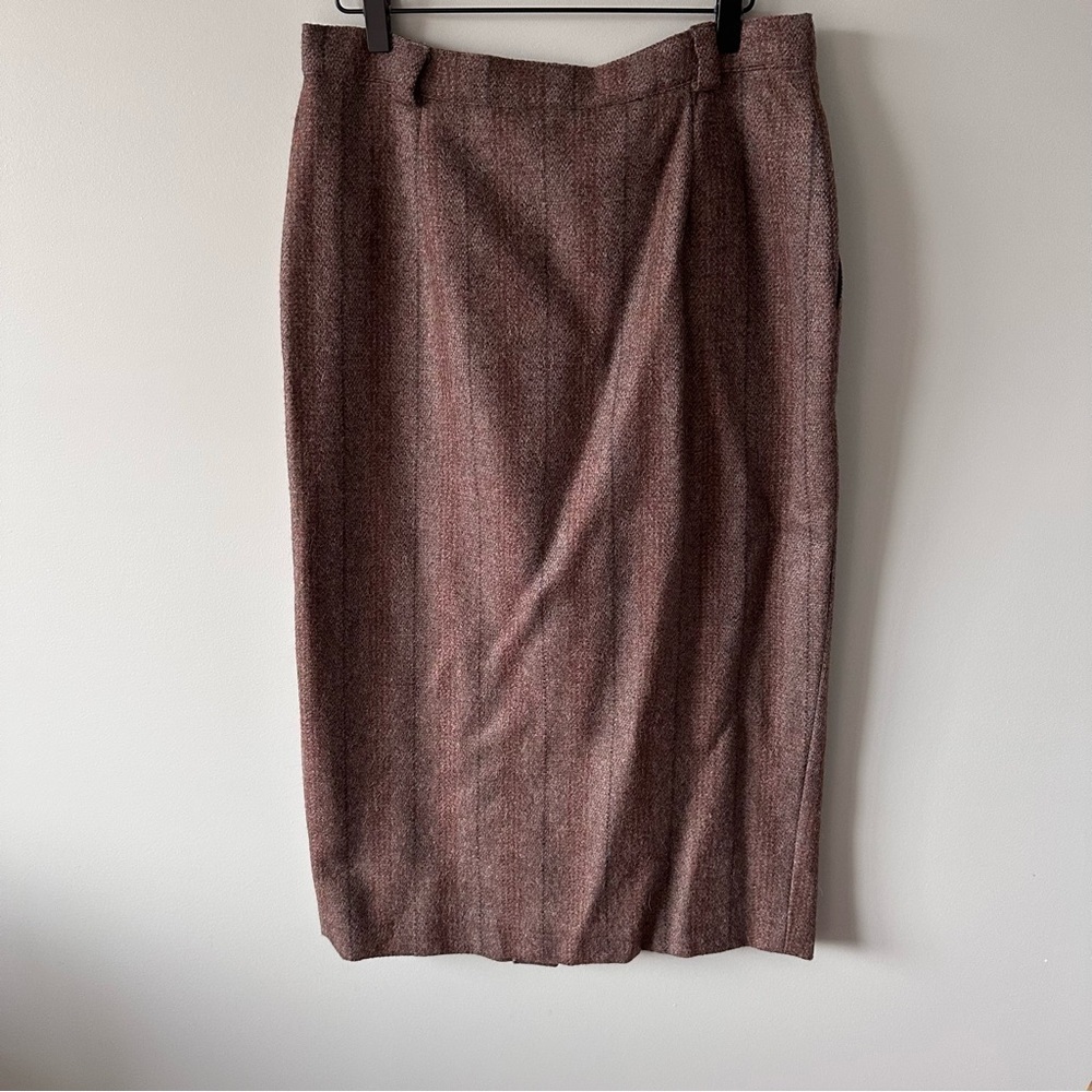 Vintage Midi Skirt Sz 14 Tweed Brown Button Front 70s 80s Academia Country Style - Picture 8 of 11